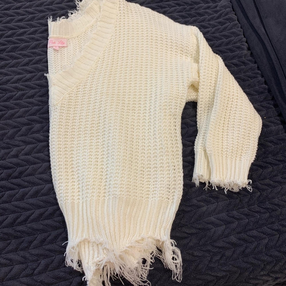 SOLD PLB Undone Hem White Sweater